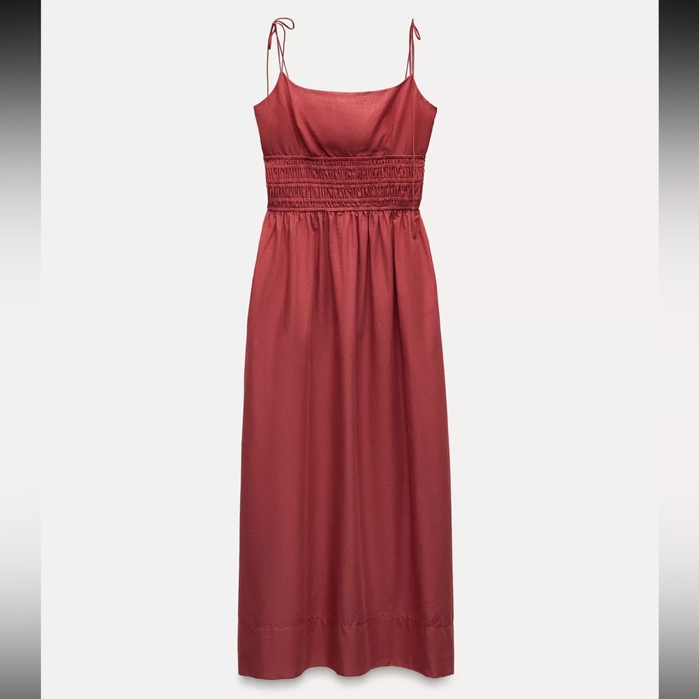 Women's Red Maxi Dress with Smocked Waist